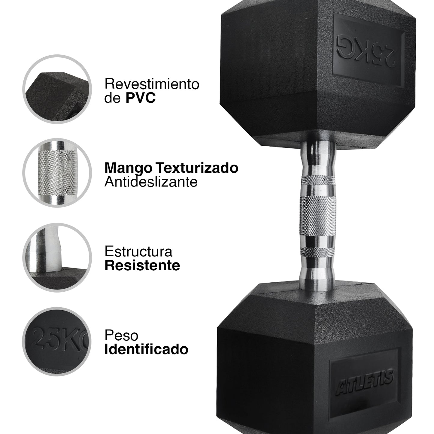 Mancuerna Hexagonal 25 Kg Negro