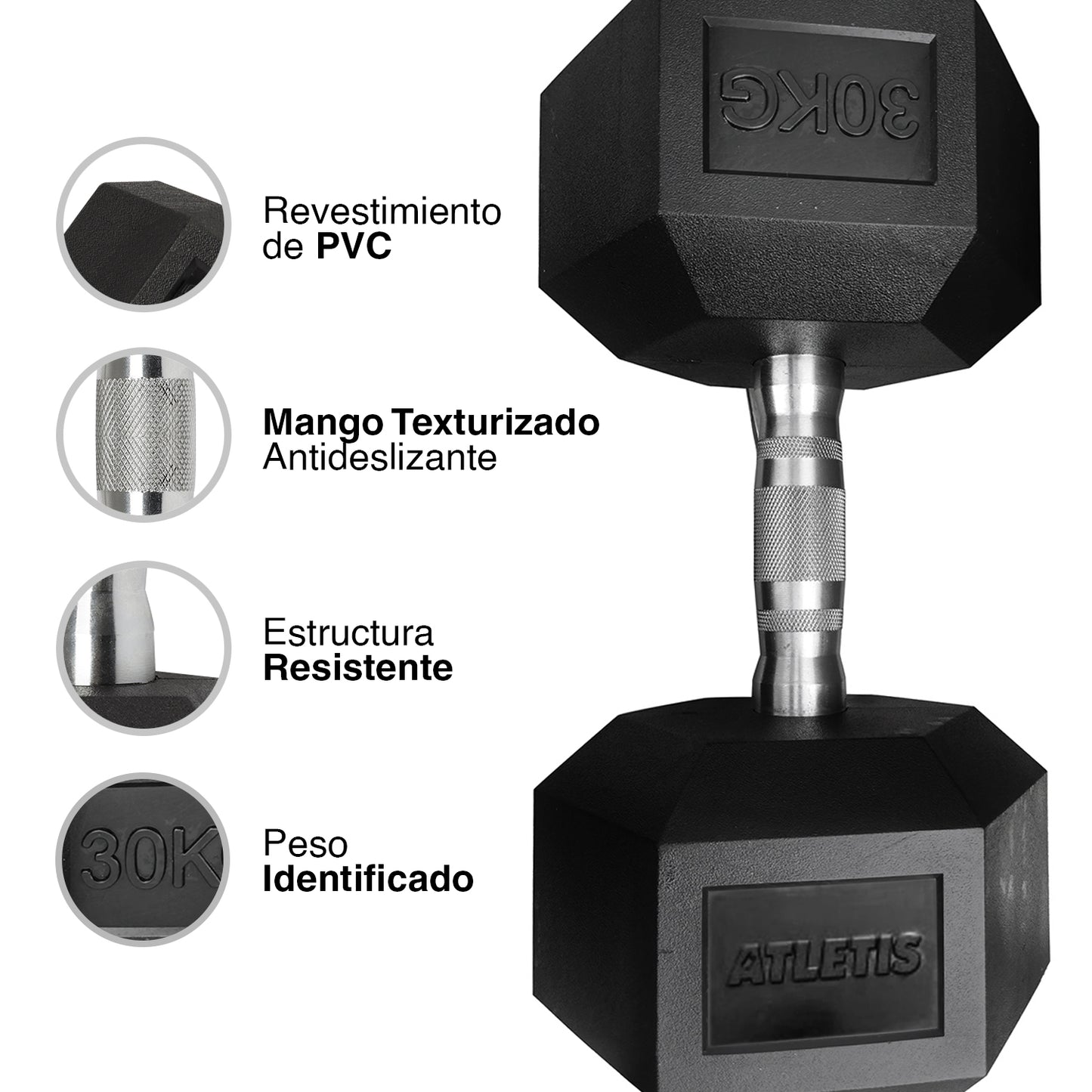 Mancuerna Hexagonal 30 Kg Negro