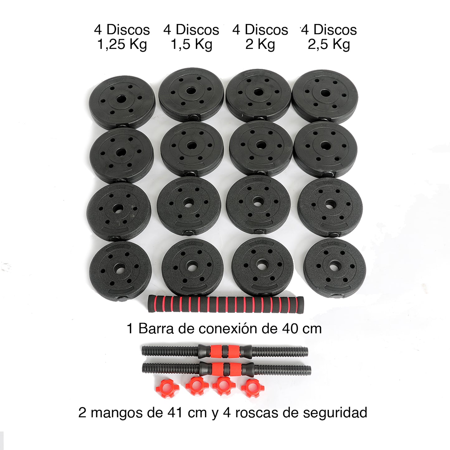 Set de Mancuernas y Barra 30 Kg 2 en 1 Negro