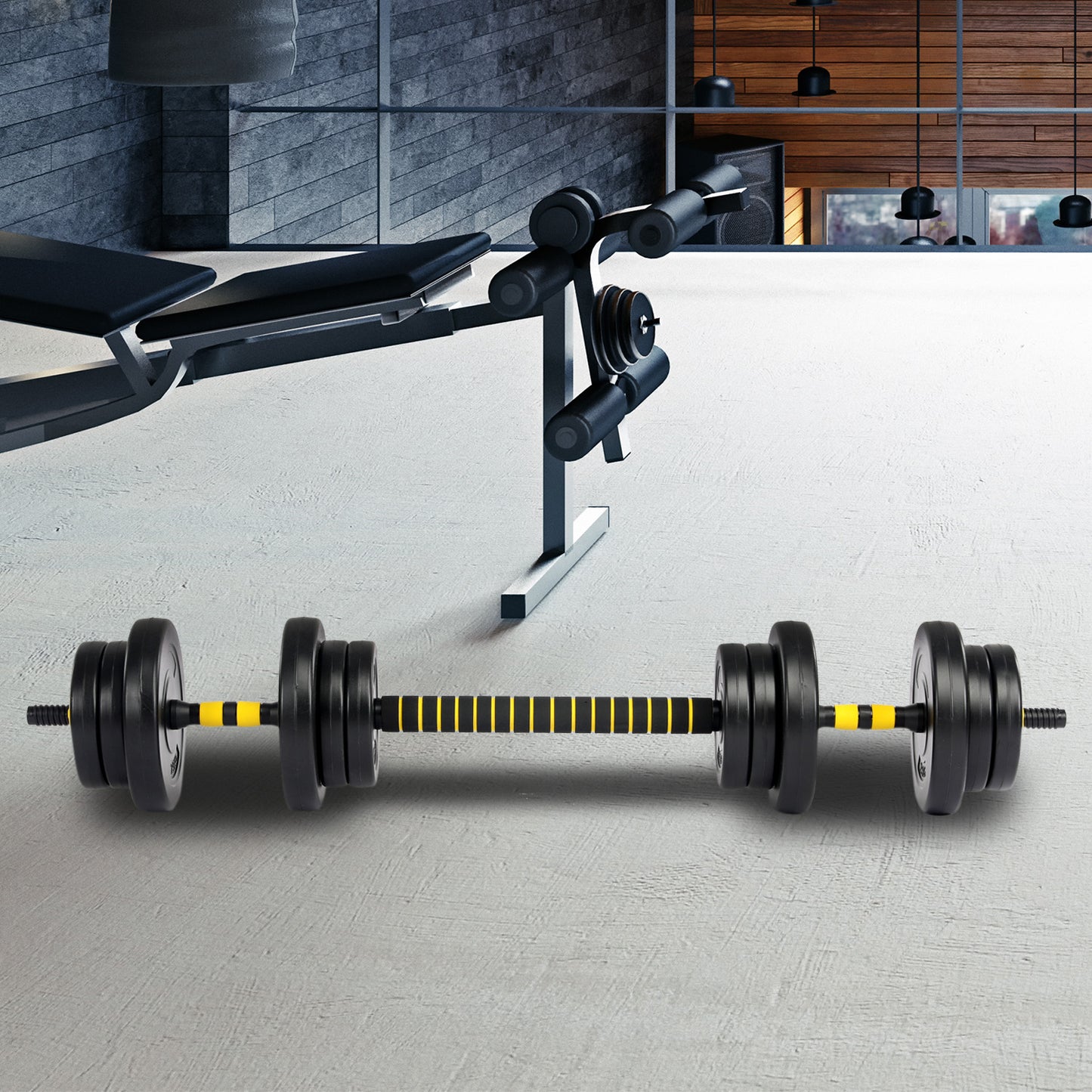 Set Barra y Mancuernas Ajustable 20 Kg Amarillo