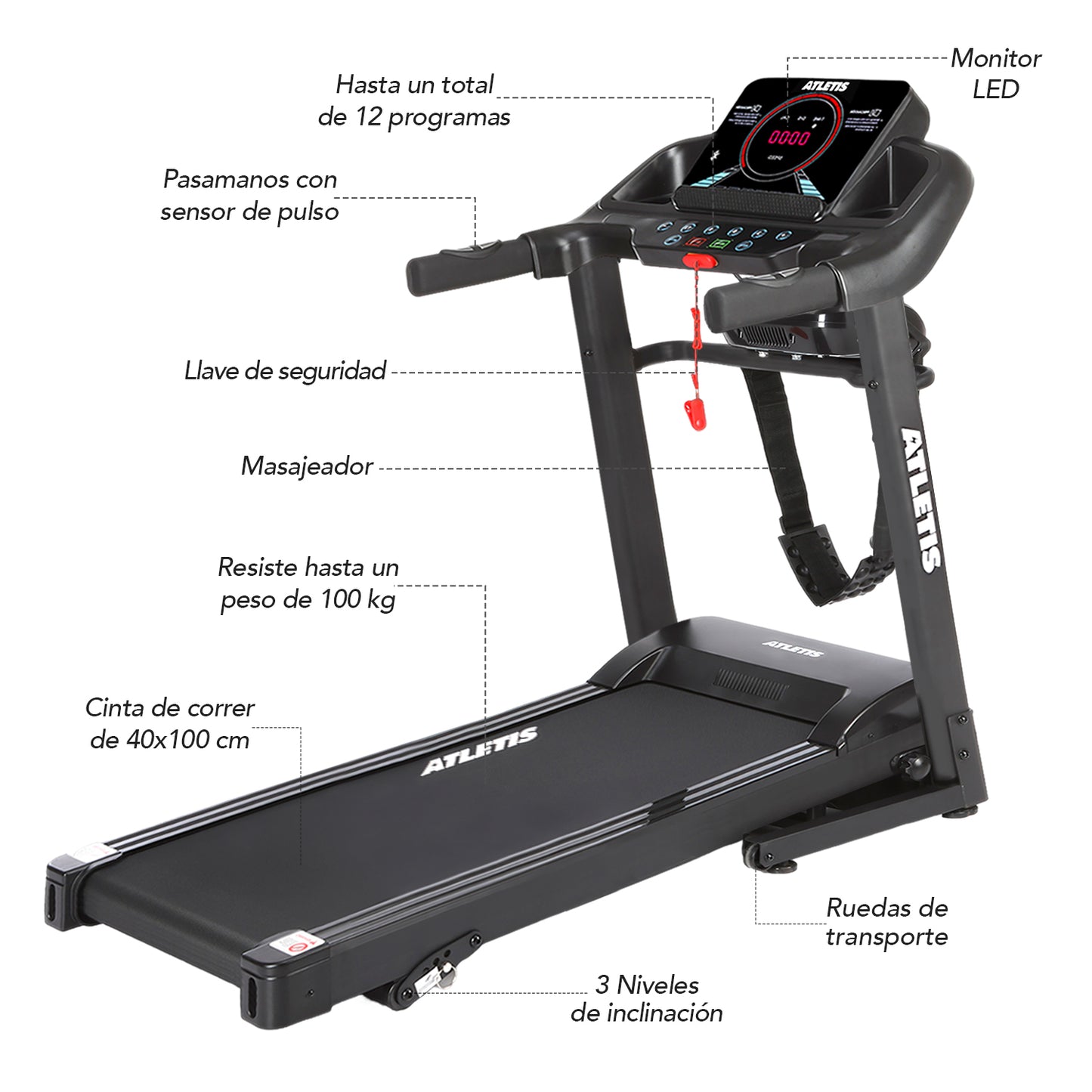 Trotadora Apex 3 Plus 12.8 km/h 1.5 HP Multifunción