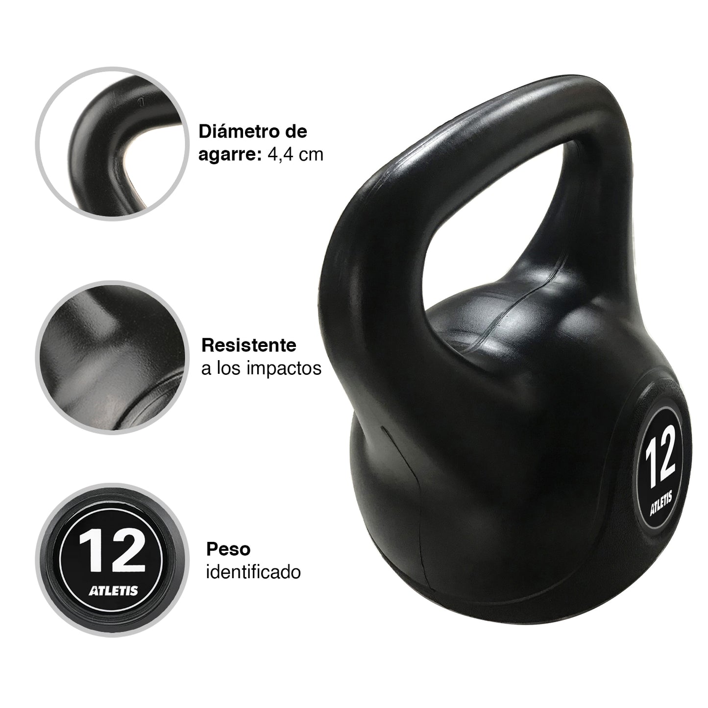 Kettlebell Mancuerna Pesa Rusa Cemento 12 Kg Negro