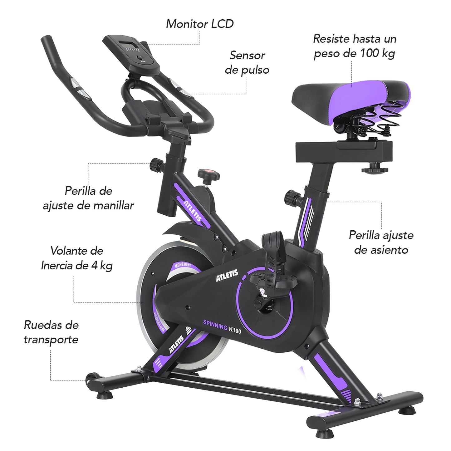Bicicleta Spinning K100 Morado