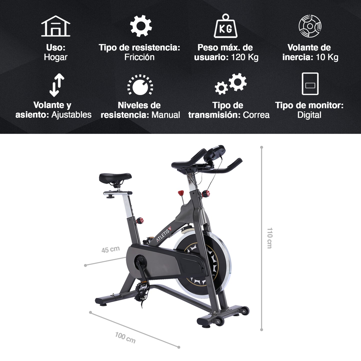 Bicicleta Spinning Sport Volante 10 Kg Gris