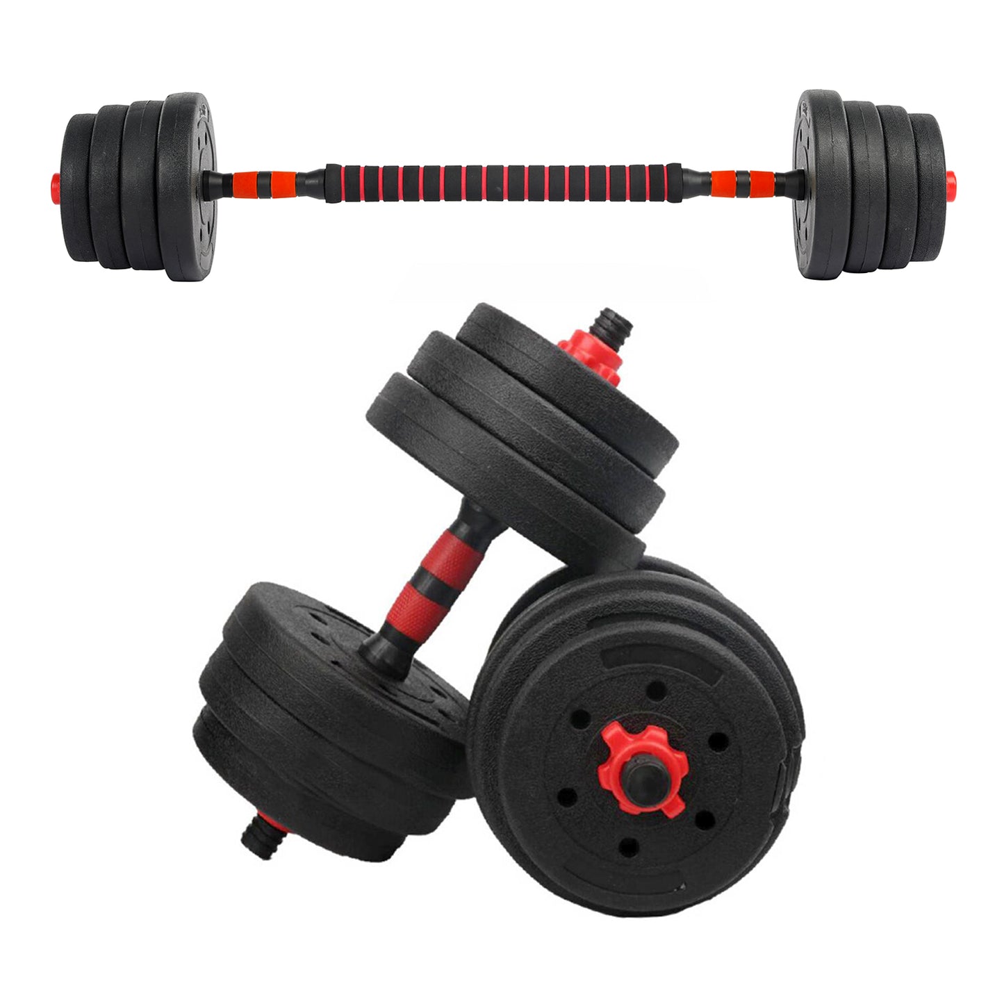 Set de Mancuernas y Barra 30 Kg 2 en 1 Negro