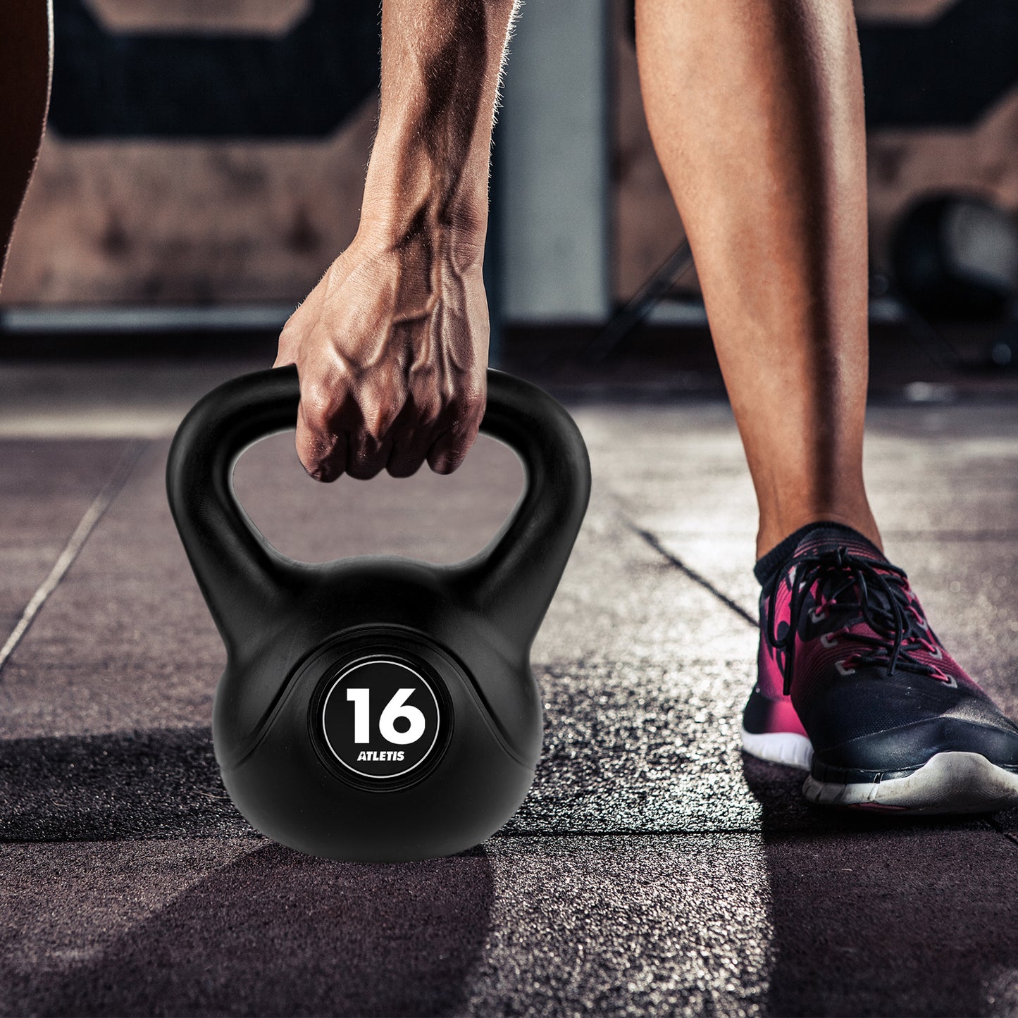 Kettlebell Mancuerna Pesa Rusa Cemento 16 Kg Negro
