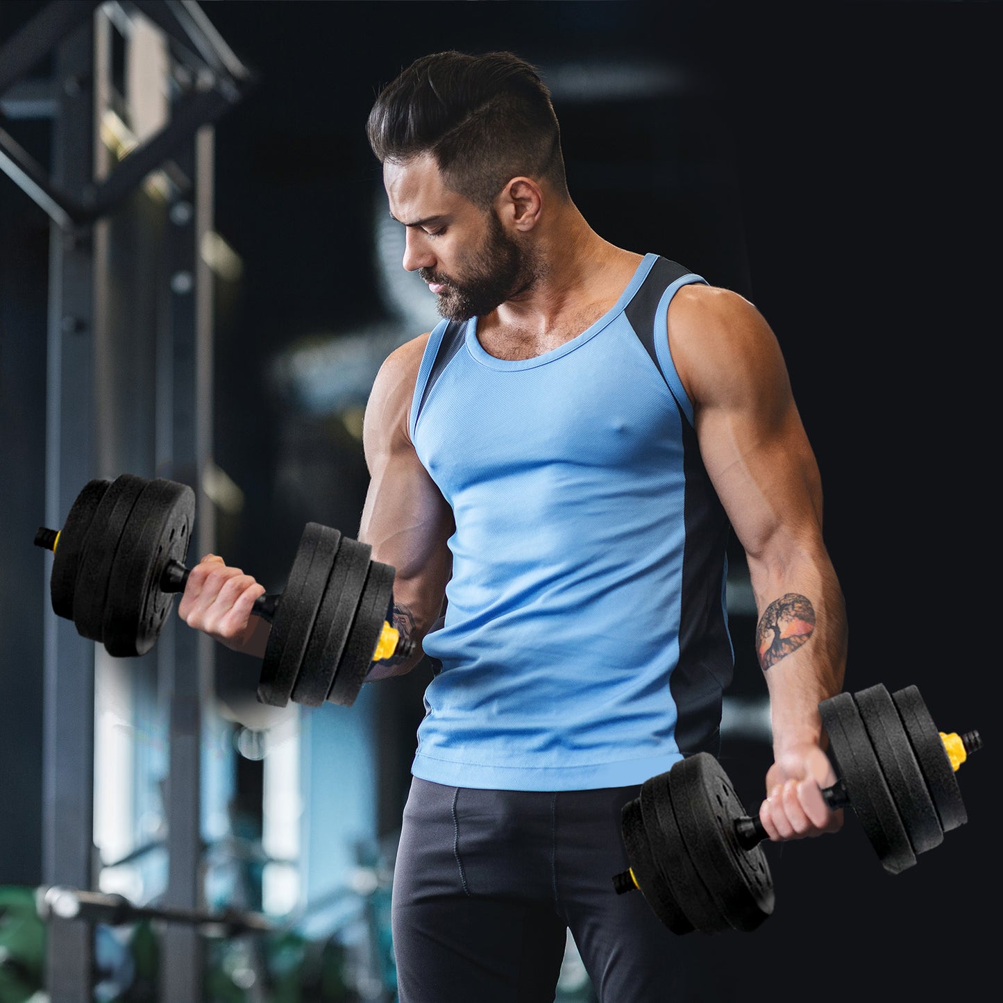 Set Barra y Mancuernas Ajustable 20 Kg Amarillo